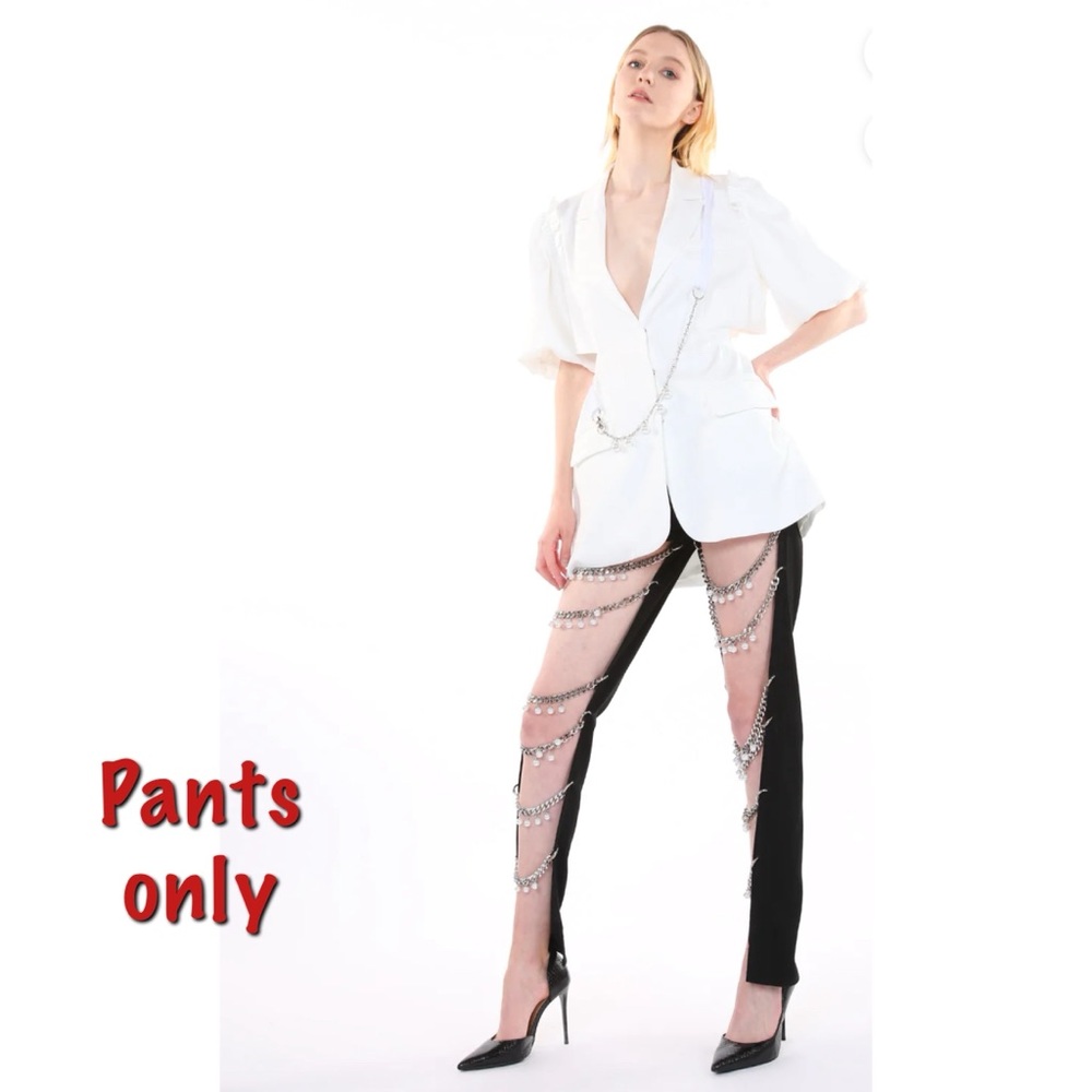 Beulah Style Chain Linked Pearl Embellished Cutout Denim Pants - Picture 2 of 16